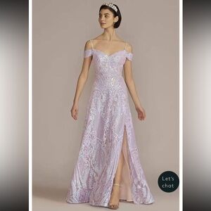 Off-the-Shoulder prom gown, A-Line with Slit Dress. Size 4